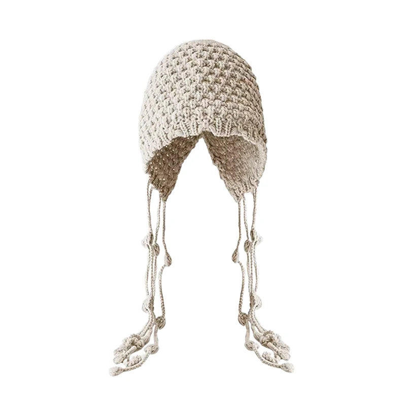 Women's Knitted Winter Beanie – Windproof Tassel Ear Cover Hat Knitted Winter Beanie Qst A2