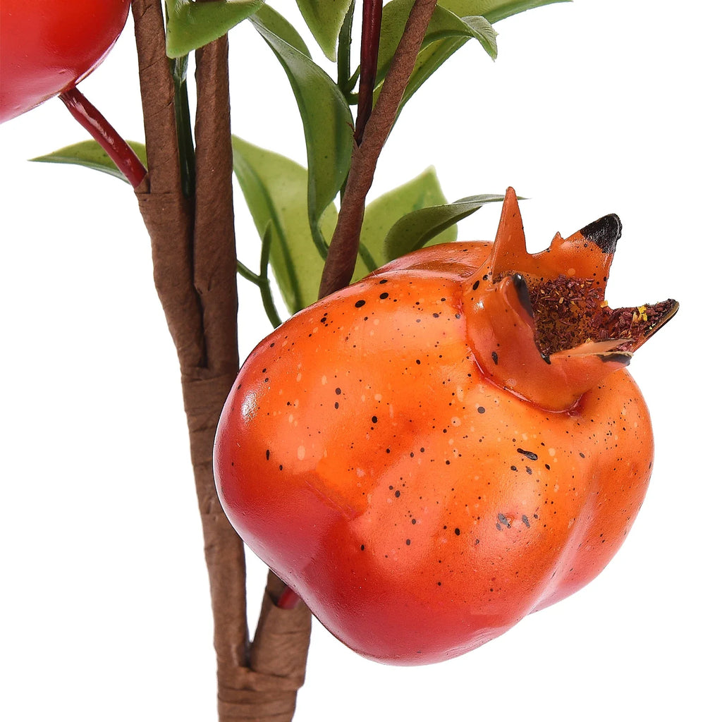 Artificial Pomegranate Branch Red Fruit Green Leaves 60cm Artificial Fruit Branch Qme