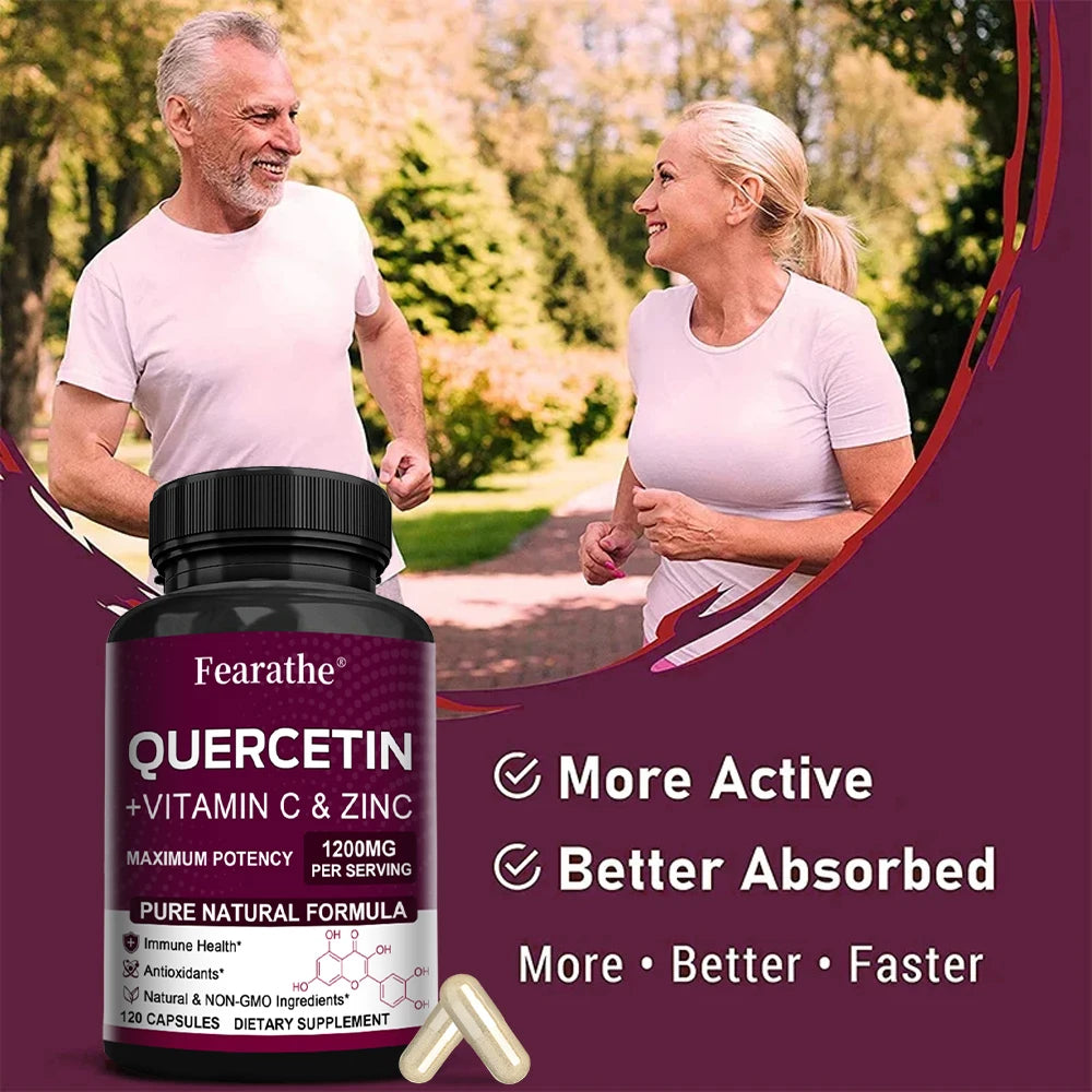 Quercetin 1200mg Zinc & Vitamin C Capsules – Non-GMO 60ct Herbal Supplement Qst