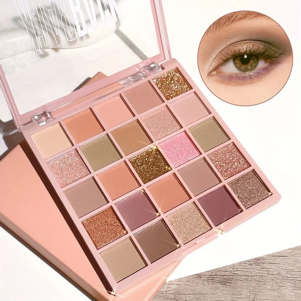 25-Color Eyeshadow Palette – Matte & Glitter, Waterproof Eyeshadow Palette Qme Gold Series