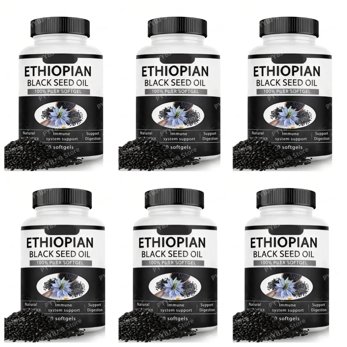 Ethiopian Black Seed Oil Softgels 60ct – Natural, Non-GMO Black Seed Supplement Qst 6 bottles