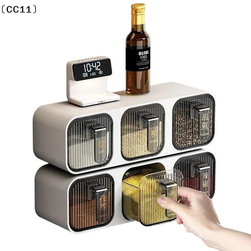 Wall-Mounted Multi-Spice Box Kitchen Organizer | ABS Rack Spice Box Organizer Qme