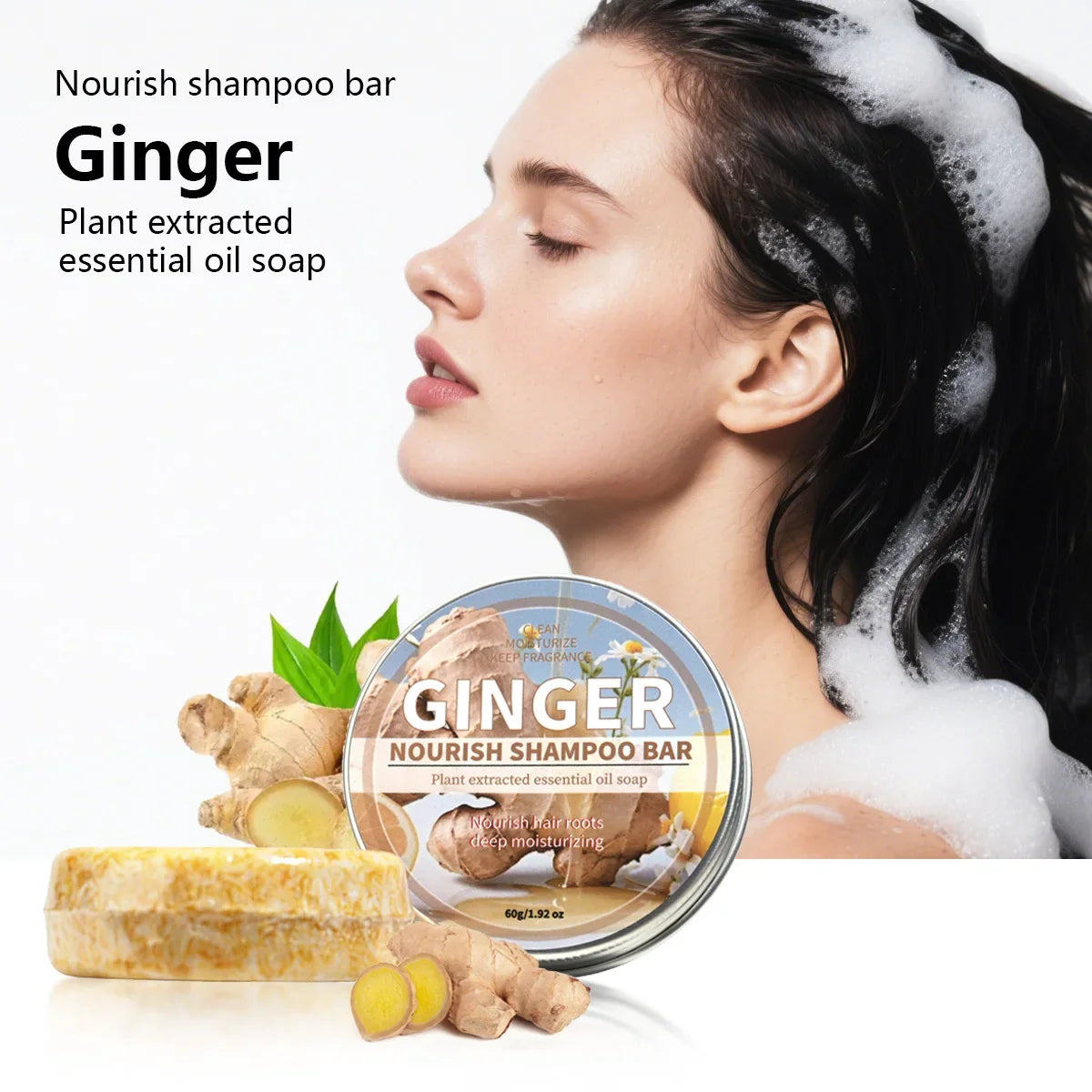 Ginger Essential Oil Shampoo Bar – Deep Plant Extract Hair Care Solid Shampoo Bar Qme