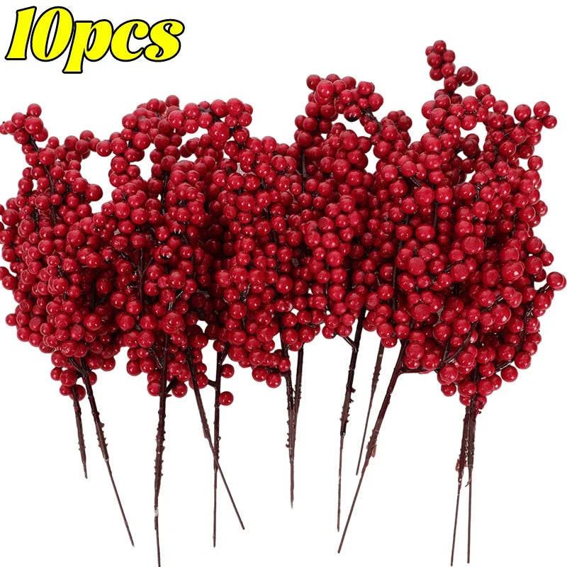Artificial Red Holly Berry Stems | Christmas DIY Décor Branches Artificial Berry Stems Qme 10PCS