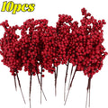 Artificial Red Holly Berry Stems | Christmas DIY Décor Branches Artificial Berry Stems Qme 10PCS