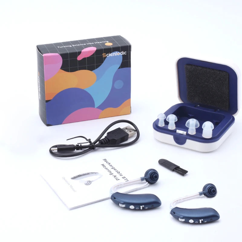 XceeFit BTE Rechargeable Hearing Amplifier – 4-Mode USB Hearing Amplifier Qst Blue