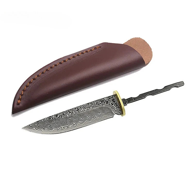 Damascus Steel Fixed Blade Knife Blank – DIY Knife Making Kit Knife Making Blank Qst Knife With SmallCase