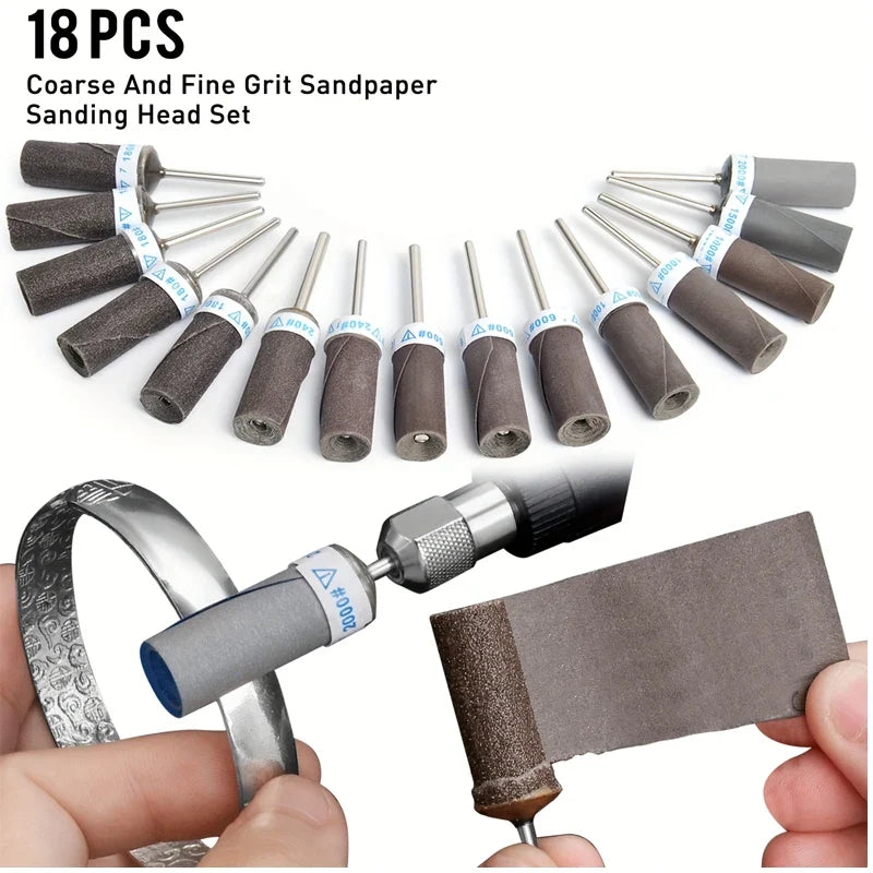 18-Pc Sanding Drum Set 1/8" Shank Grits 180–2000 Rotary Tool Rotary Sanding Drum Set Qme