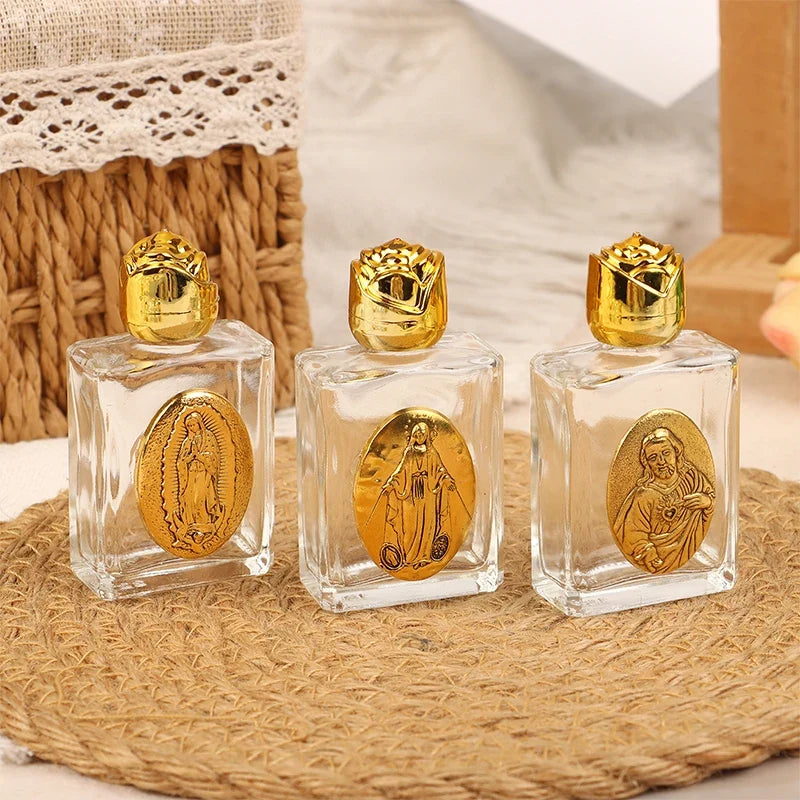 Glass Holy Water Bottle | Religious Cross Christian Gift Religious Keepsake Bottle Qme