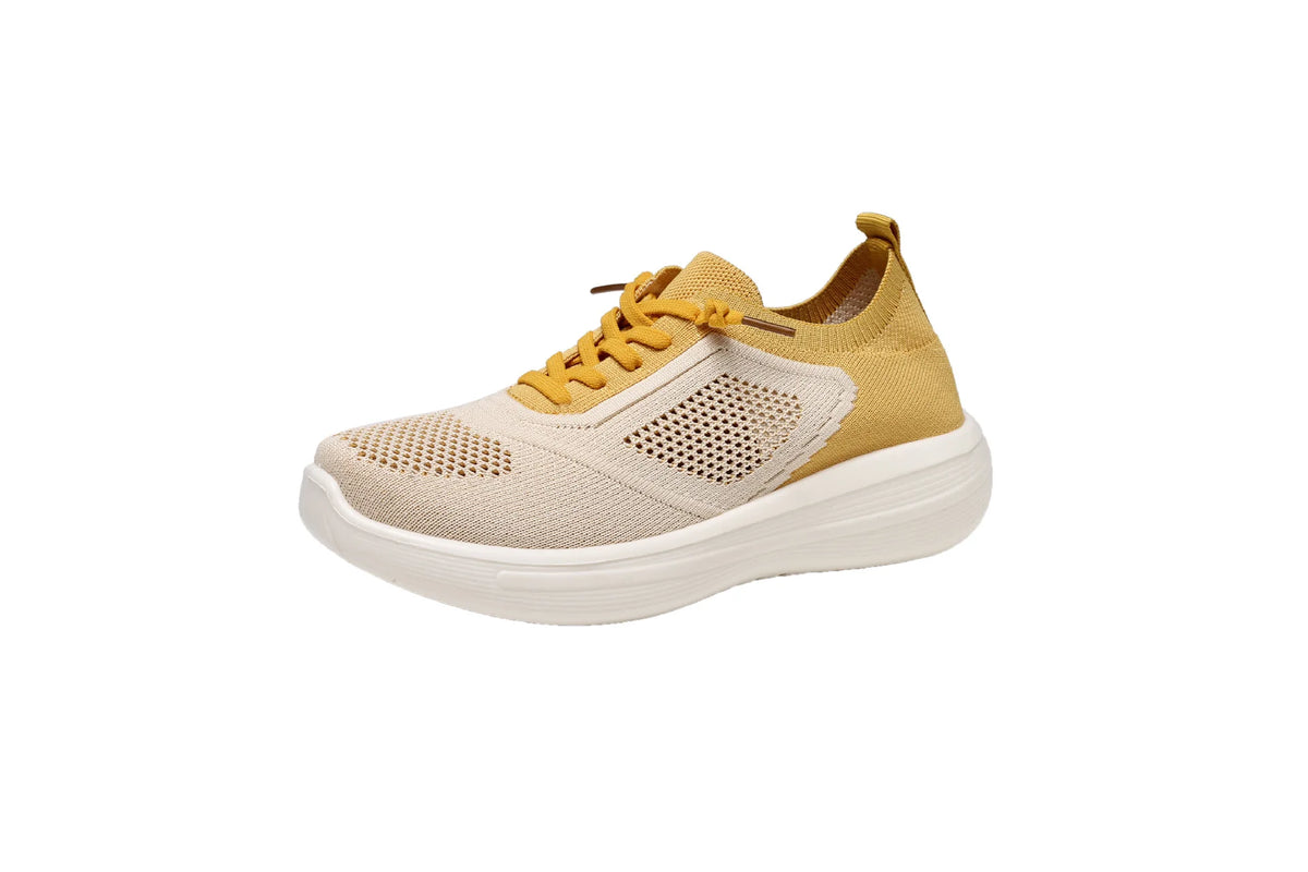 Women's Mesh Platform Sneakers – Breathable Hollow Casual Shoes Platform Sneakers Qst Yellow 35