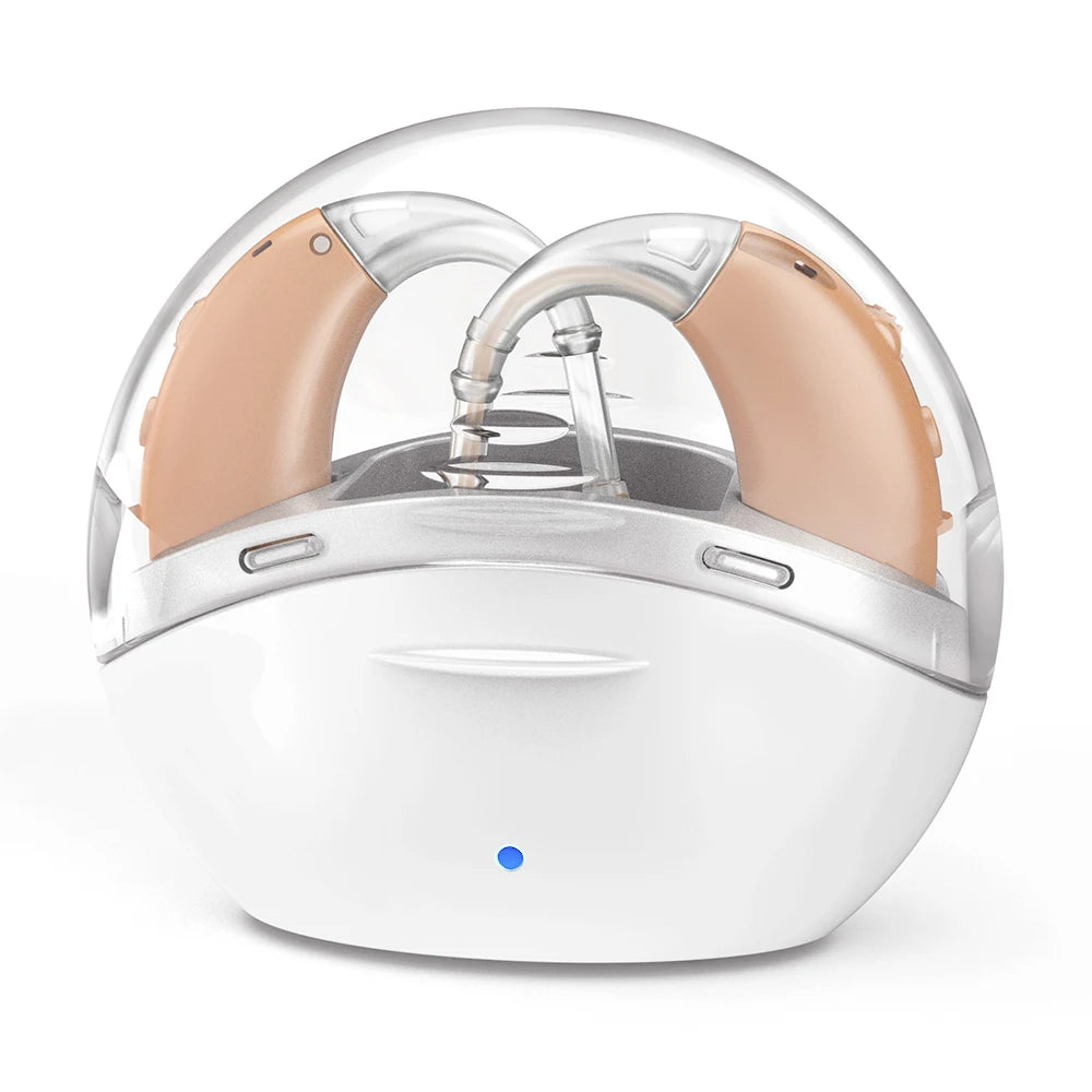 XceeFit G-25C Rechargeable BTE Digital Sound Amplifier Sound Amplifier Qst Beige-Charging case