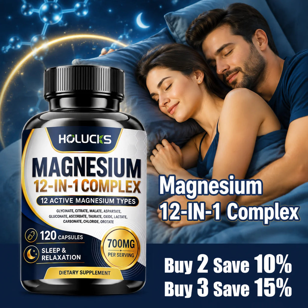 HOLUCKS 12-in-1 Magnesium Complex Capsules | Glycinate Citrate Magnesium Supplement Qst