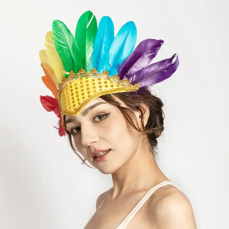 Feathered Headdress Headband – Stage & Festival Costume Costume Headband Qst Multicolor