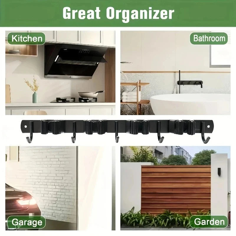 Heavy-Duty Metal Wall-Mounted Tool Rack – 4 Slots & 5 Hooks Wall Tool Rack Qme
