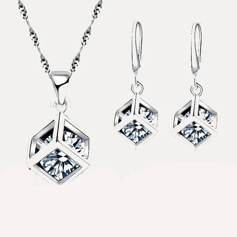 925 Sterling Silver Square CZ Pendant Necklace for Women Silver Pendant Necklace Qme Default Title
