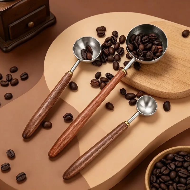 Walnut Coffee Spoon – Stainless Steel Long Handle Measuring Spoon Coffee Measuring Spoon Qme