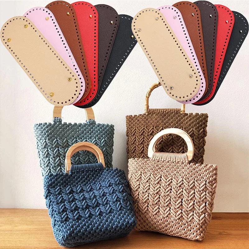 PU Leather Oval Bag Bottom Pad – Pre-Punched DIY Knitting Base Bag Bottom Pad Qme