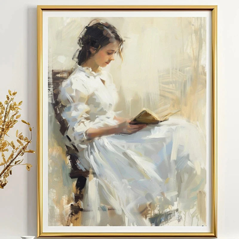 Vintage Female Reading Canvas Wall Art Print | Home Décor Canvas Wall Art Print Qst