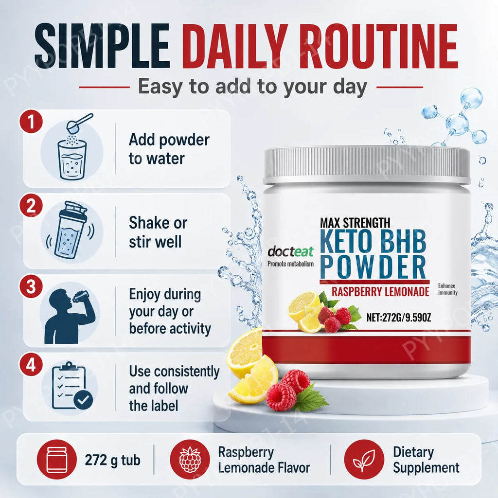 Docteat Keto BHB Powder Raspberry Lemonade 272g | Electrolytes Keto BHB Supplement Qst