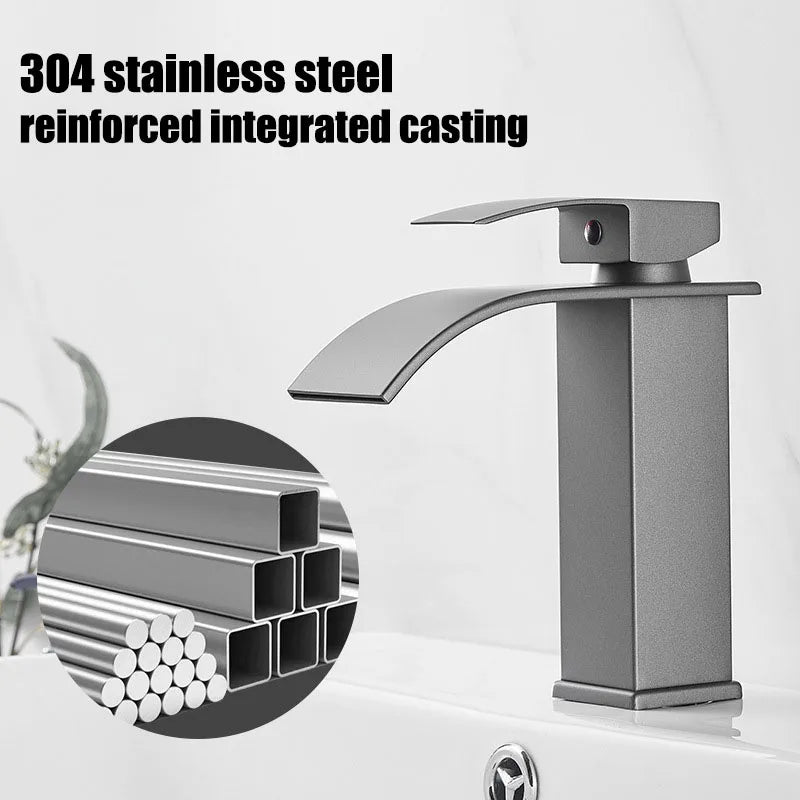 Waterfall Bathroom Faucet – 304 Stainless Steel Single Handle Tap Bathroom Basin Faucet Qst