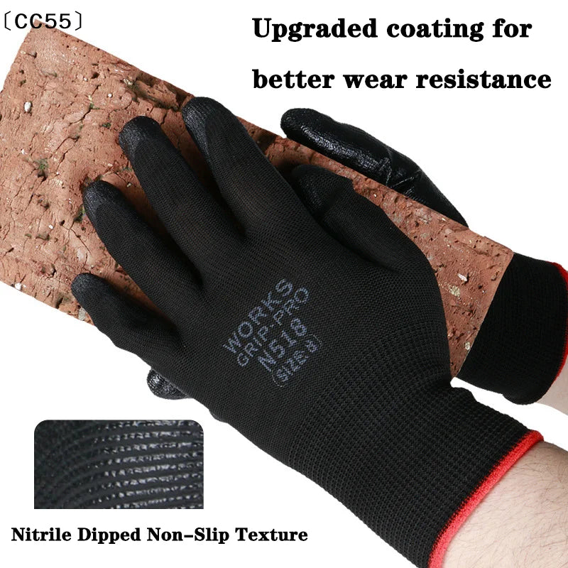 12-Pair Nitrile Work Gloves – Wear-Resistant Safety Gloves Safety Work Gloves Qst