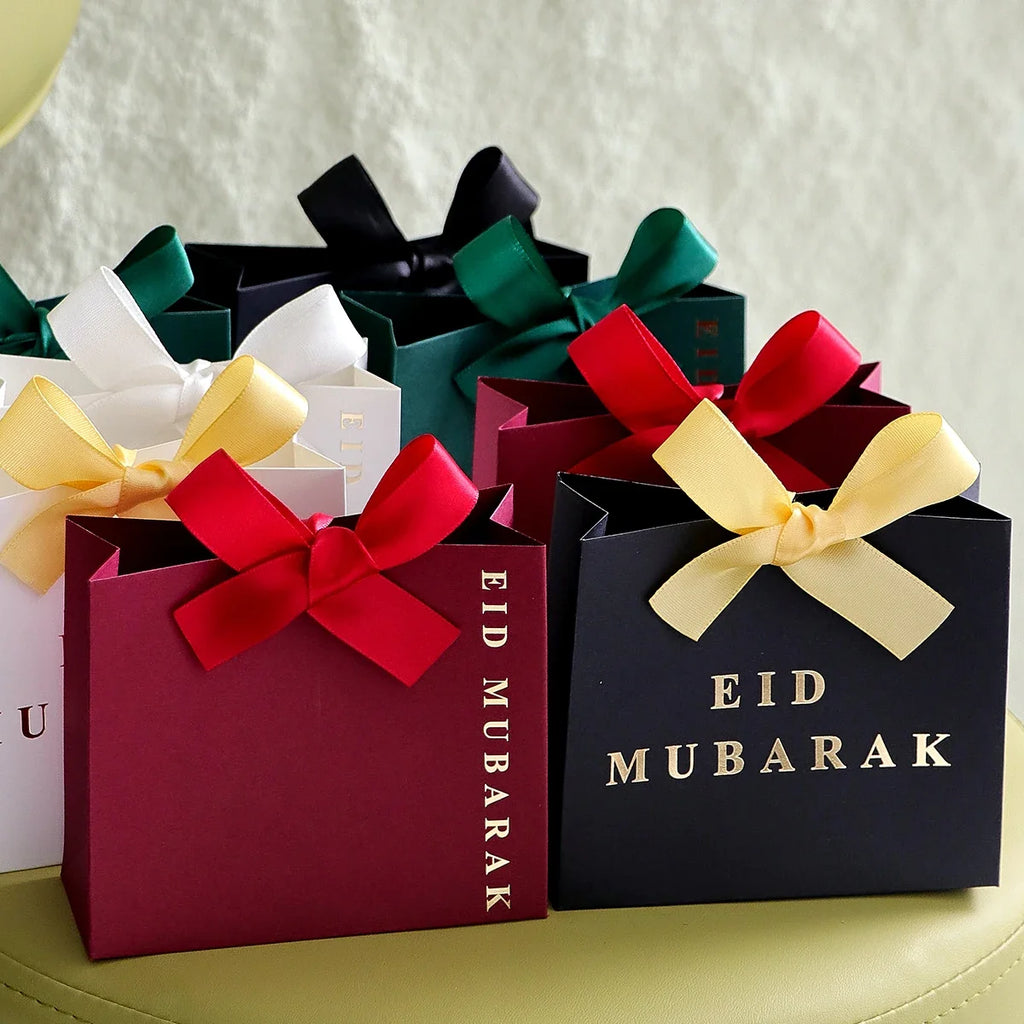 5-Piece Eid Gift Boxes with Ribbon Bows | Paper Packaging Gift Box Set Qme