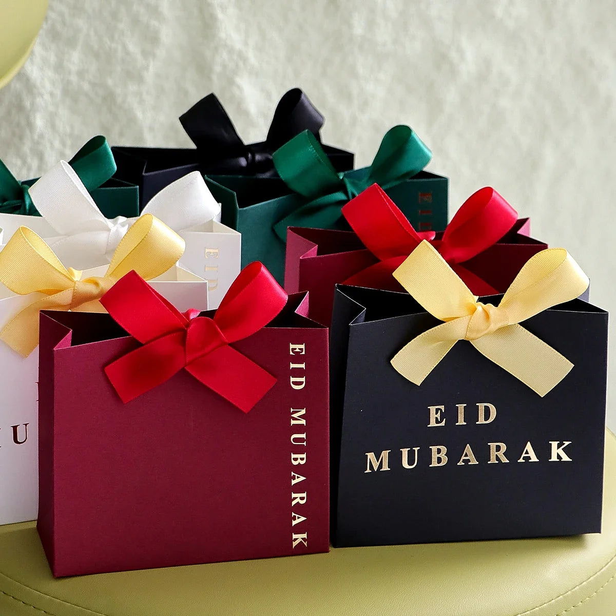 5-Piece Eid Gift Boxes with Ribbon Bows | Paper Packaging Gift Box Set Qme