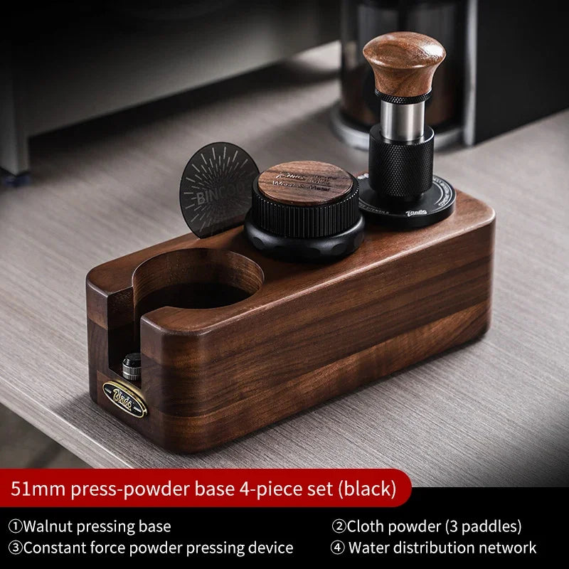 Bincoo Coffee Tamper Station 51/58mm Walnut Stand & Distributor Coffee Tamper Station Qst C 51mm set 4pcs
