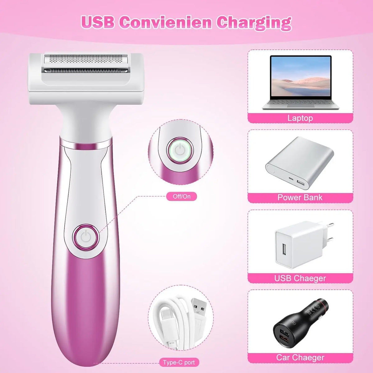 Women's 4-in-1 Cordless Electric Shaver & Bikini Trimmer Electric Shaver Qme