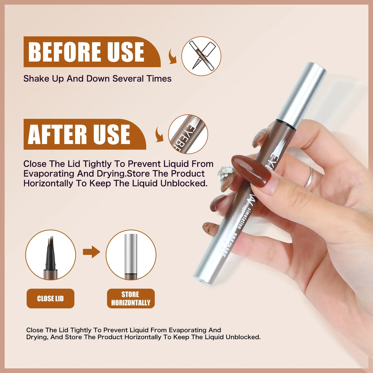 Qme Waterproof Liquid Eyebrow Pen – 5 Colors, Long-Lasting Liquid Eyebrow Pen Qme