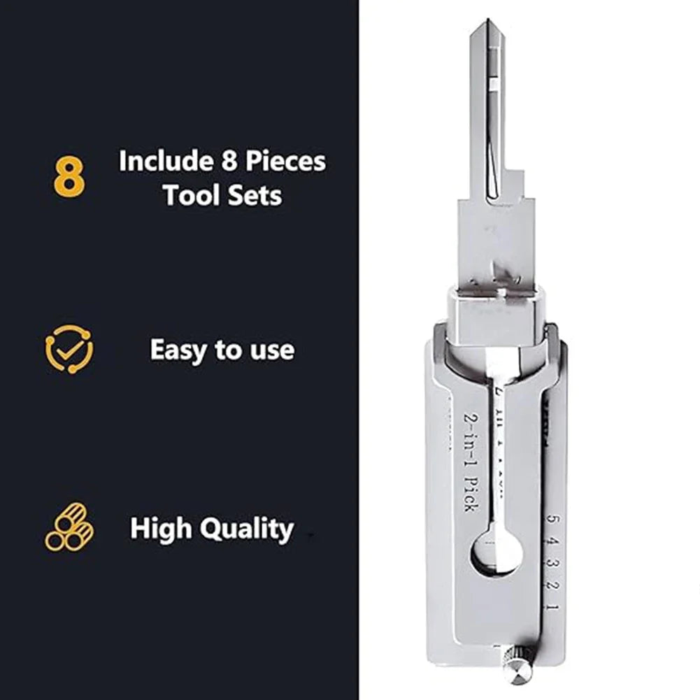 2-in-1 Stainless Steel Key Decoder Hook & Pickup Tool Locksmith Hand Tool Qme