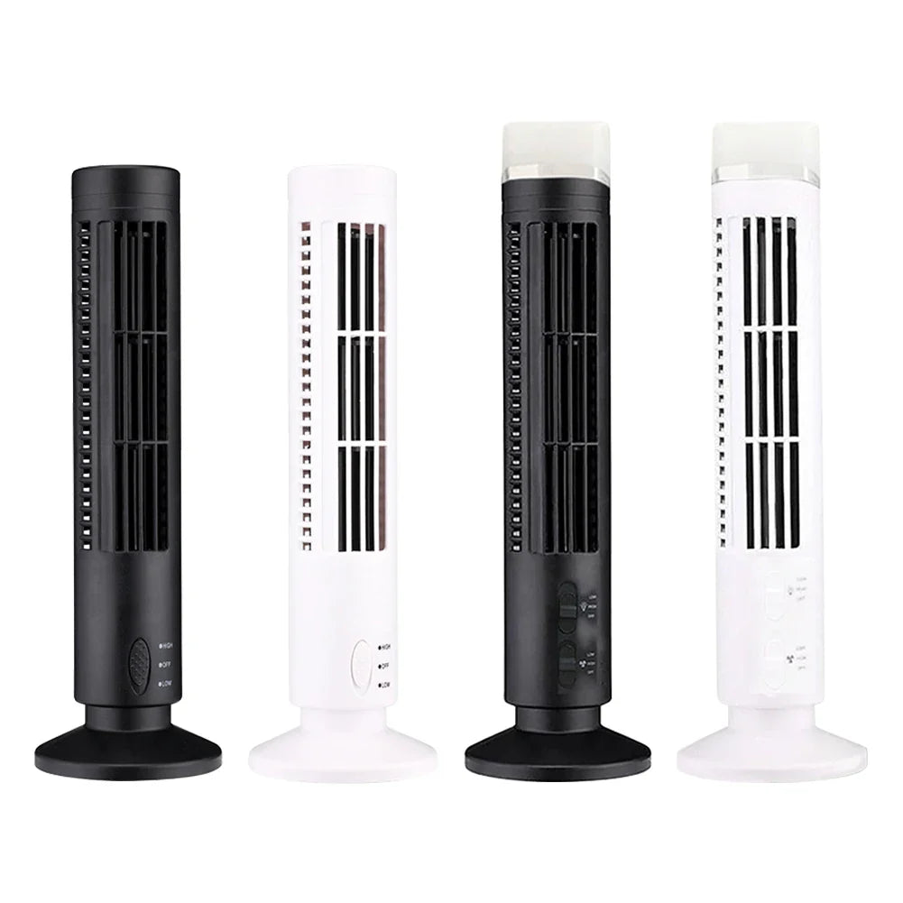 LED Bladeless Tower Fan – 2-Speed USB Portable Desk Fan Bladeless Tower Fan Qme