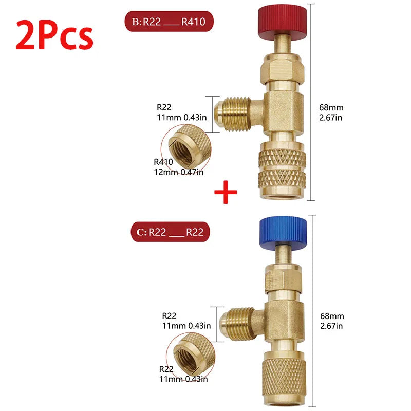 R12 R410 Refrigerant Charging Valve Safety Adapter 2-Pack Refrigerant Charging Valve Qme Type B and C-2Pcs