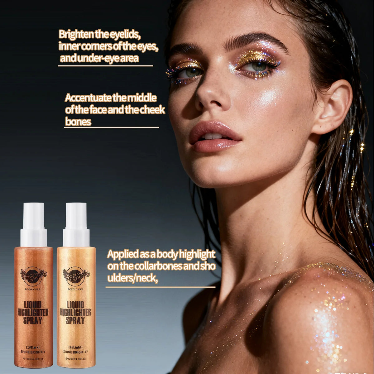 Liquid Glitter Highlighter Spray – Face & Body Glow Makeup Body Glitter Highlighter Qst