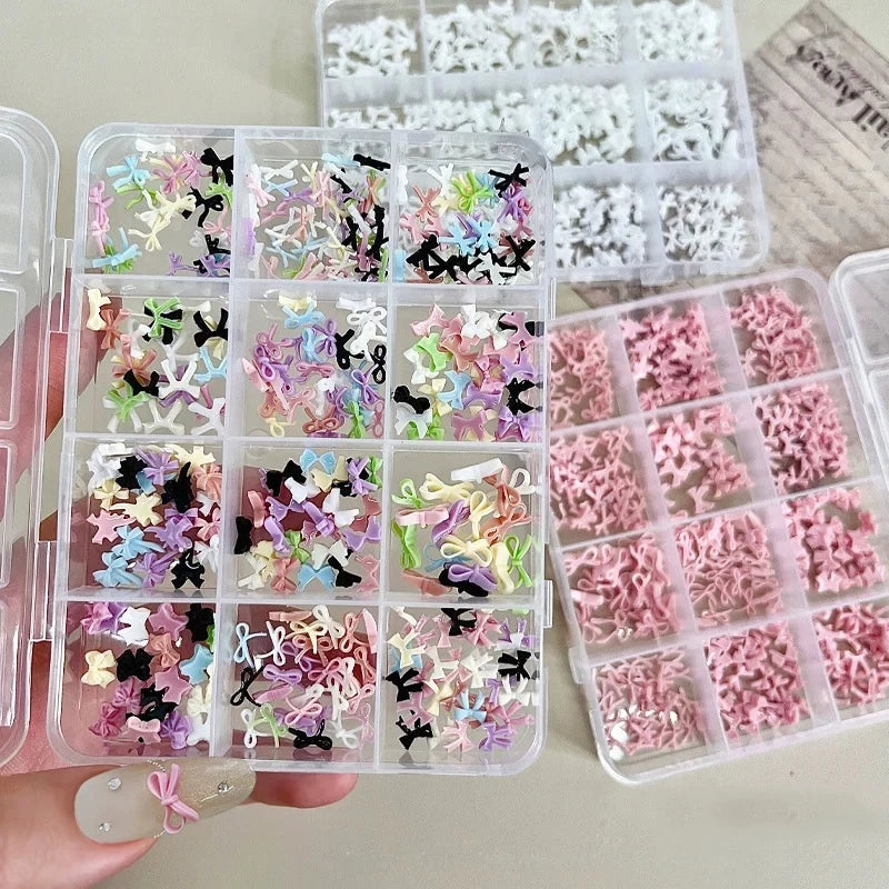 12-Compartment Mini Bow Nail Art Accessories Mixed Sizes Nail Art Accessories Qme