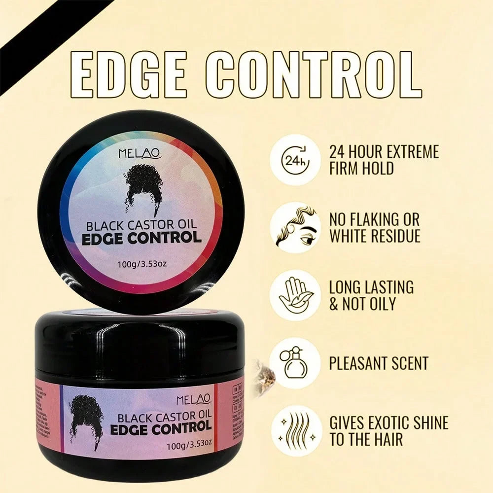 MELAO Black Castor Oil Edge Control Gel – Strong Hold Edge Control Gel Qme