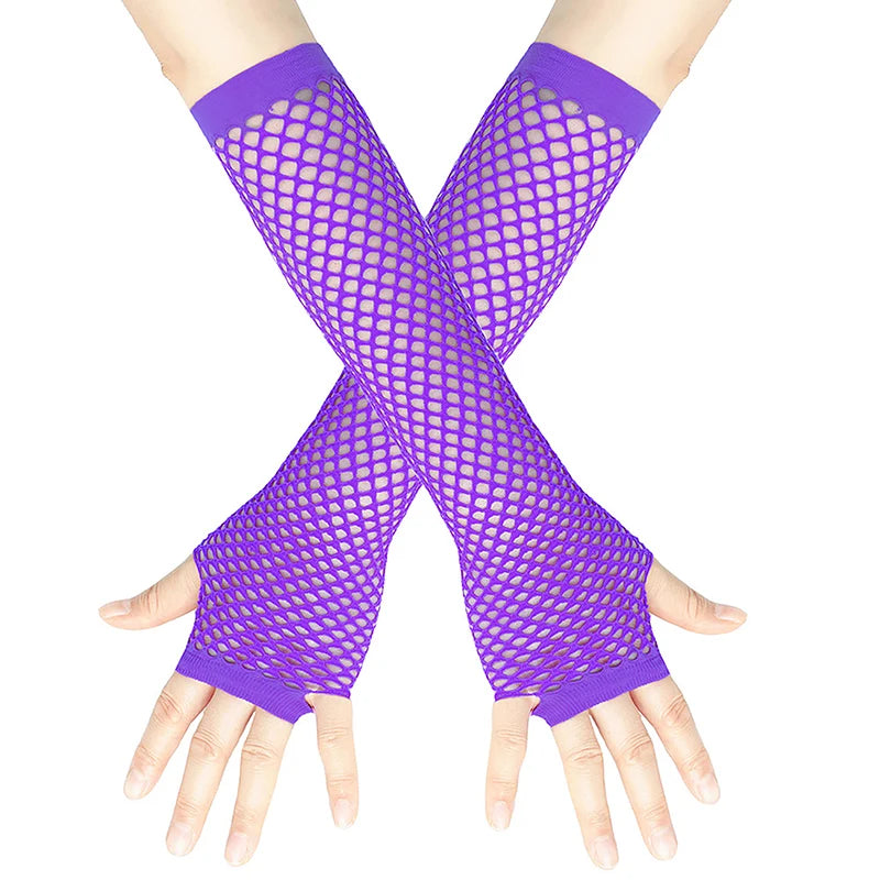 Women's Long Fishnet Fingerless Gloves – Punk Rock Arm Warmers Fishnet Arm Warmers Qst Purple