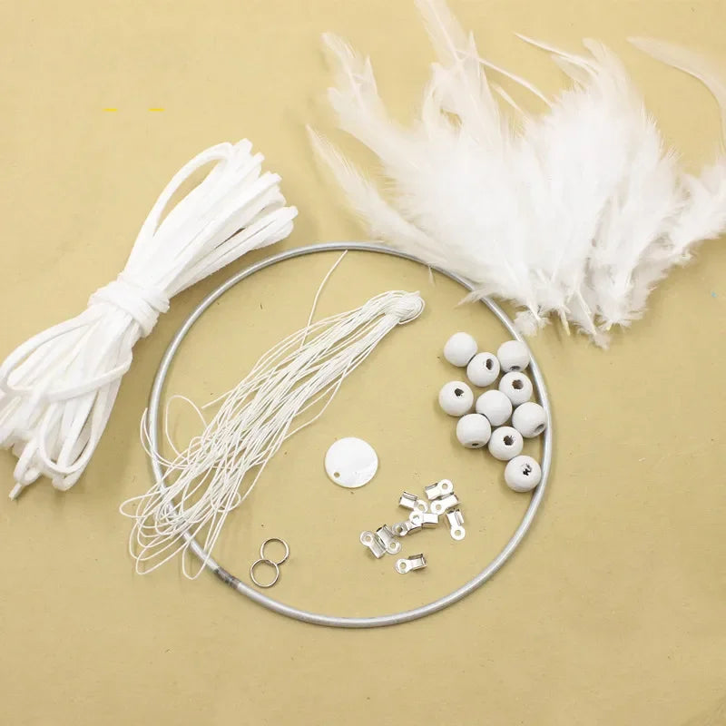 DIY Dreamcatcher Kit – Crochet Feather Wall Hanging Decor DIY Craft Kit Qme White