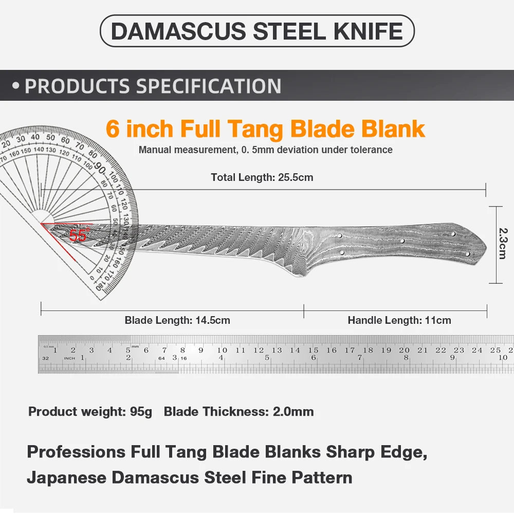 67-Layer Damascus Steel Boning Knife Blank Blade – Full Tang DIY Knife Blank Blade Qst