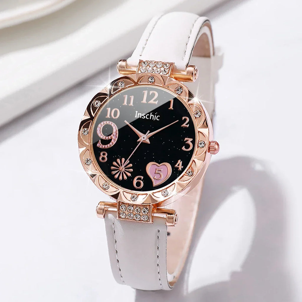 Ladies' Quartz Watch & Gemstone Jewelry 5-Piece Set Ladies Watch Gift Set Qme