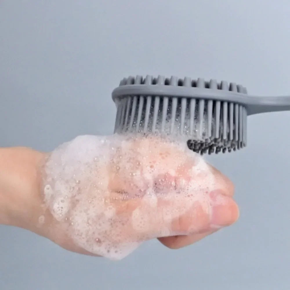 Double-Sided Silicone Back Scrubber Long Handle Bath Brush Silicone Bath Brush Qme