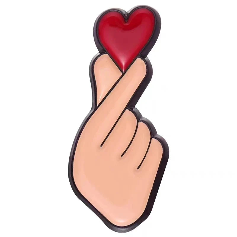 Cartoon Heart Gesture Enamel Pin – Cute Lapel Badge Enamel Lapel Pin Qme style 1