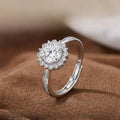 Sunflower Halo CZ Engagement Ring – Adjustable Open Band CZ Fashion Ring Qme slivery
