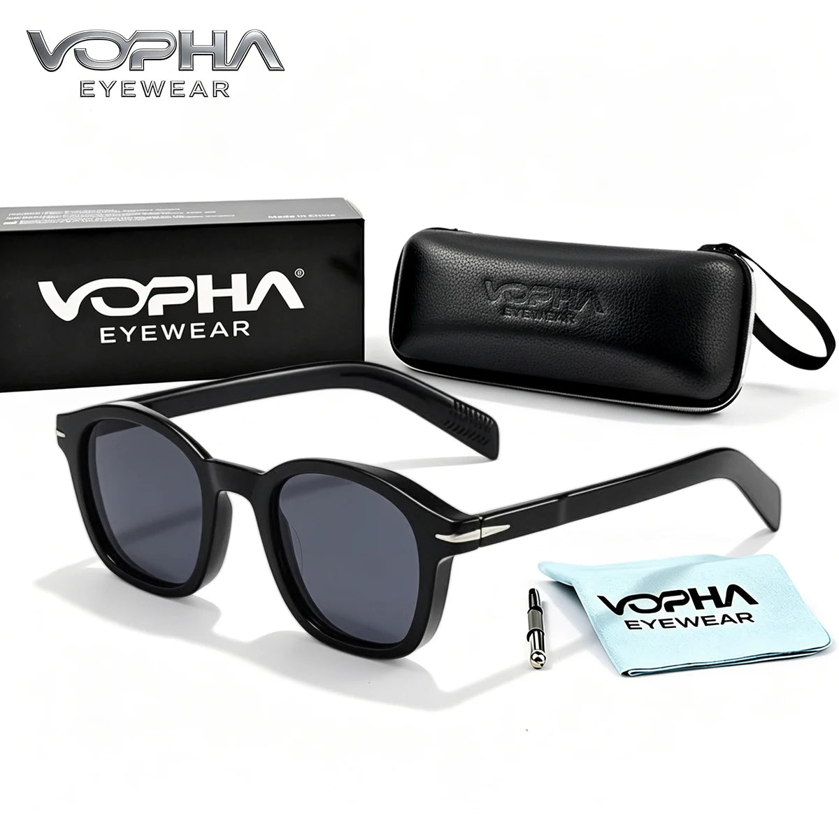VOPHA S23 UV400 Sunglasses – Unisex Black Shell Shades Fashion Sunglasses Qst Black gray