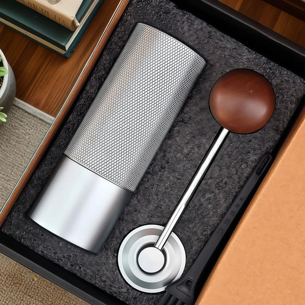 Manual Hand Coffee Grinder – Titanium & Aluminum Burr Mill Manual Coffee Grinder Qme Silver 5StarSteel