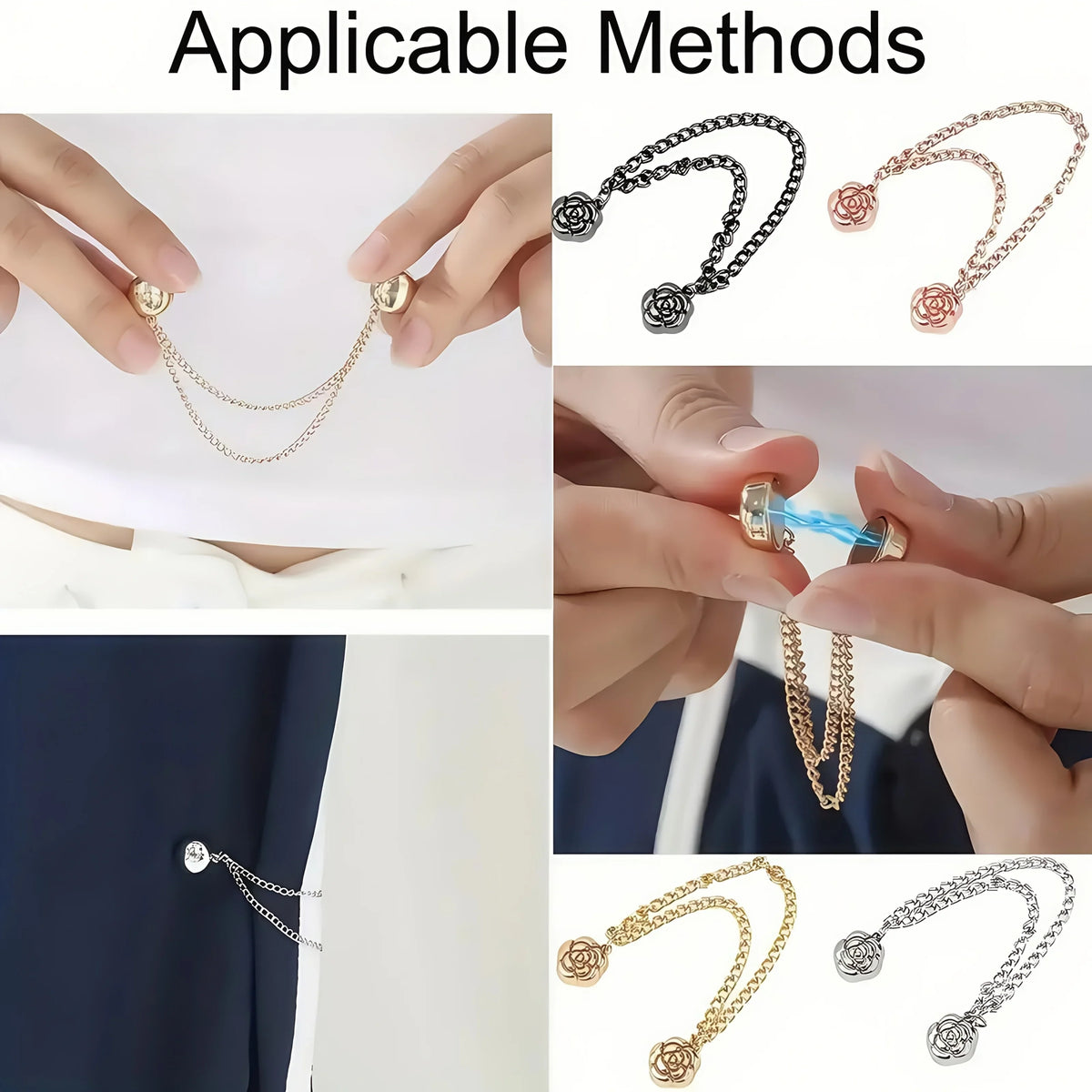 Magnetic Chain Buckle Adjustable Clothing Closure – 4 Pack Clothing Fastener Qme