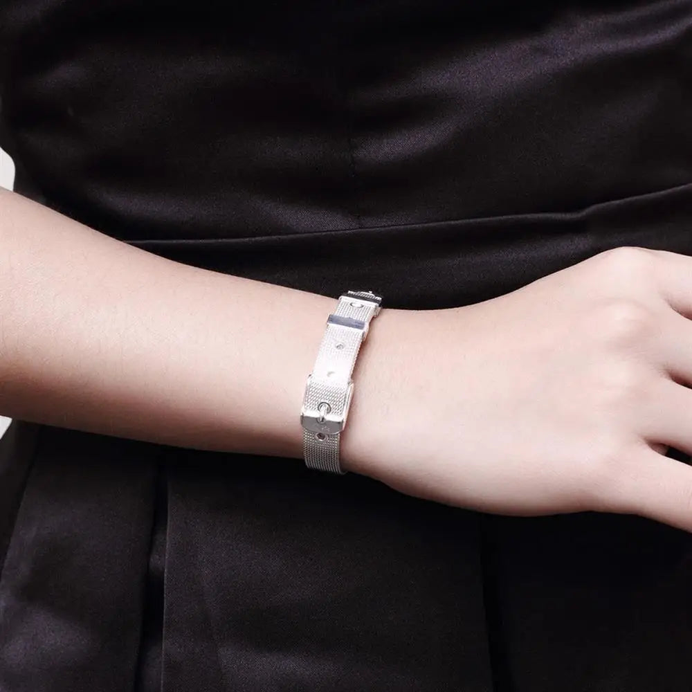 925 Sterling Silver Chain Bracelet for Women – Elegant Gift Sterling Silver Bracelet Qme
