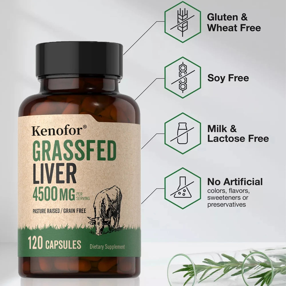 Grass-Fed Beef Liver Capsules – Natural Vitamins & Minerals 120ct Liver Supplement Capsules Qst