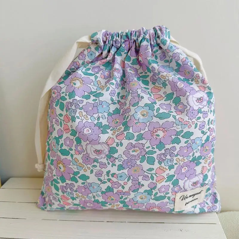 Vintage Floral Cotton Drawstring Bag – Reusable Gift Pouch Drawstring Storage Bag Qst