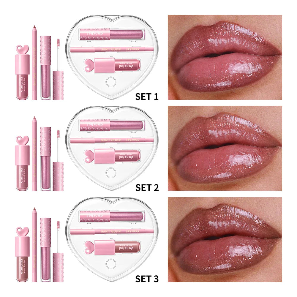 Mirror Lip Gloss Kit – Liner, Gloss & Shimmer with Vitamin E Lip Gloss Set Qst